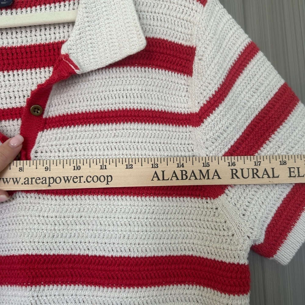 a new day Red White Striped Short Sleeve Sweater Top Casual Layer Sz L - Picture 3 of 5